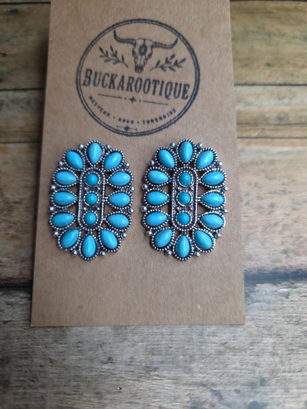 Turquoise Cluster Stud Earrings Western Boho Southwestern Cowgirl Concho Style